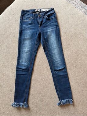 Indigo Rein Blue Frayed Hem Ankle Skinny Jeans